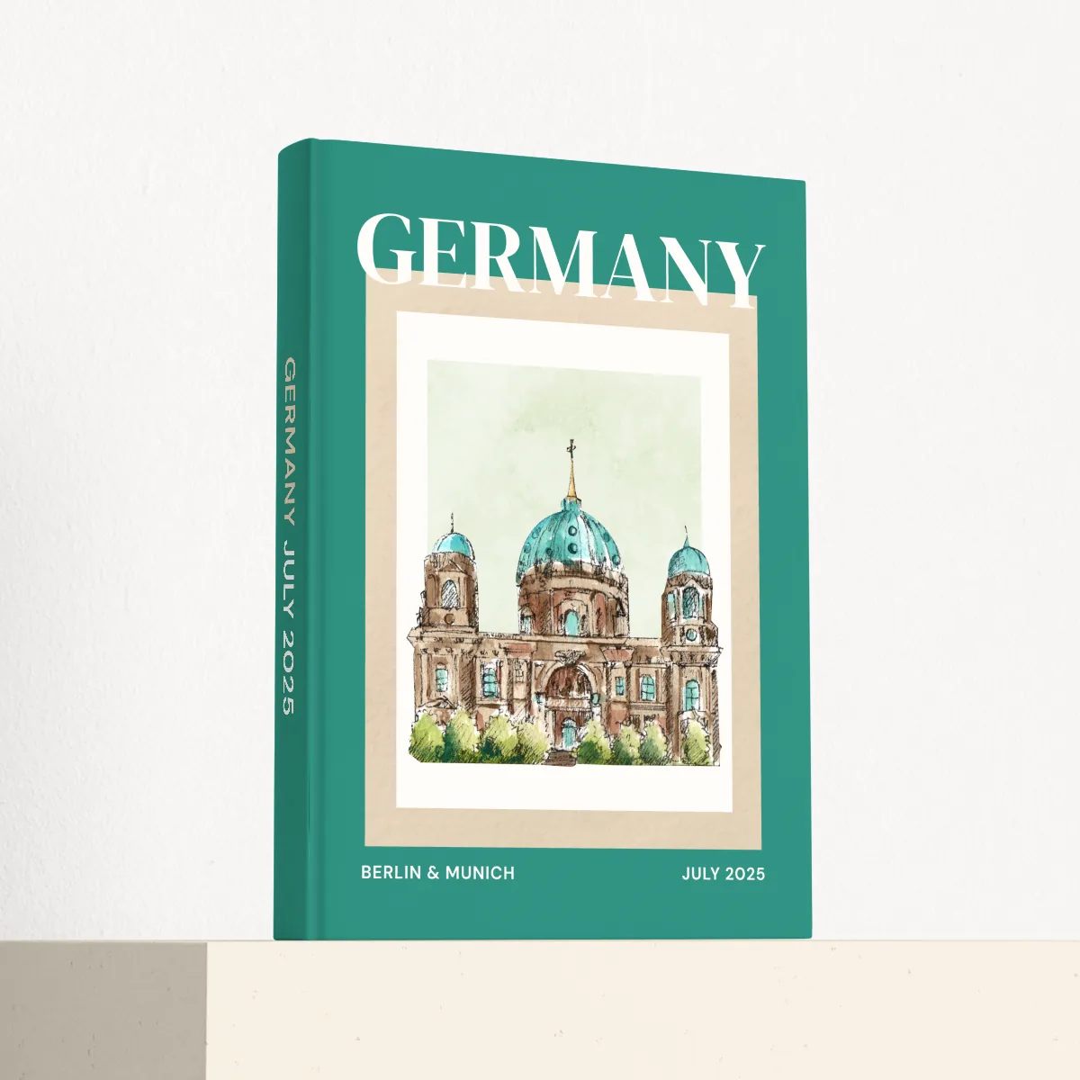 Germany travel photobook standing at an angle, showing the printed spine and matte hardcover