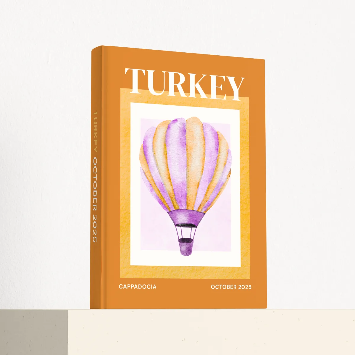 Turkey travel photobook standing at an angle, showing the printed spine and matte hardcover
